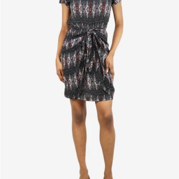 ISABEL MARANT Etoile "Reilly" Draped Silk Dress SZ 1 Black Navy Burgundy - Picture 4 of 5